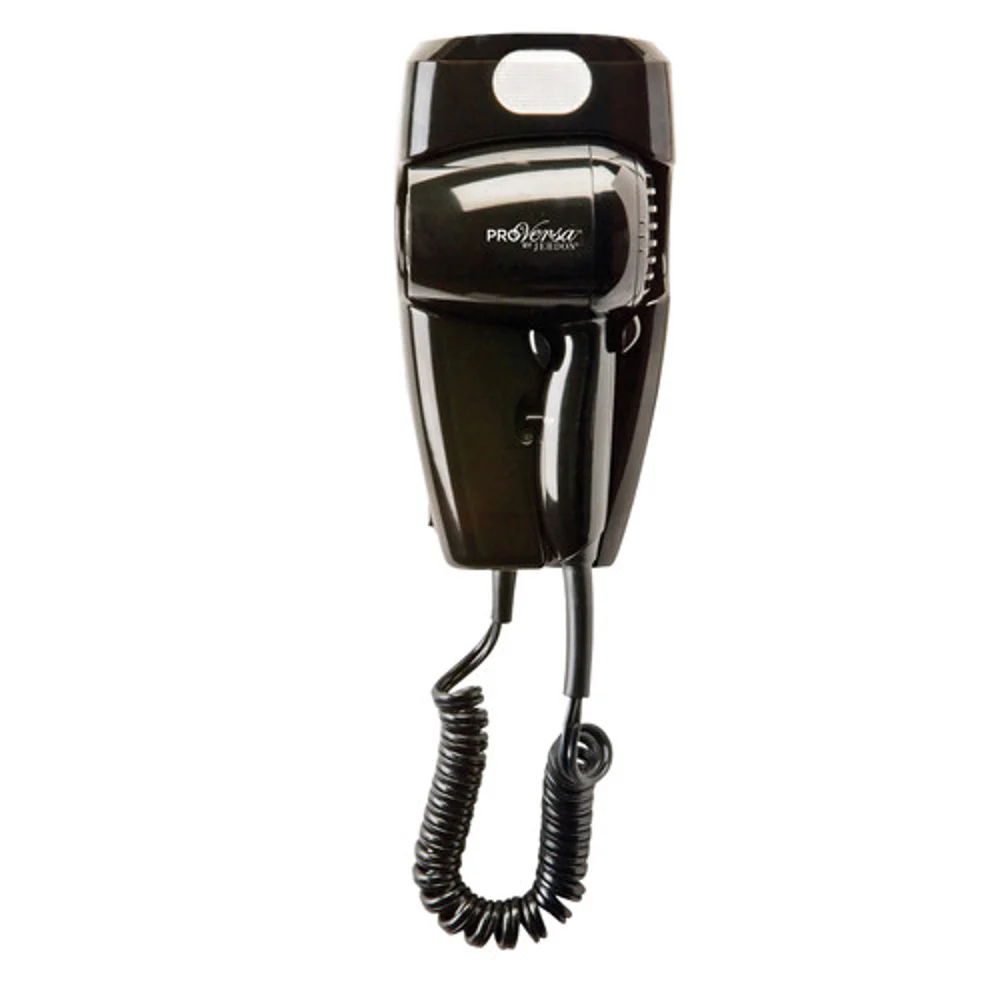 Jerdon ProVersa Compact Wall-Mount Hair Dryer with Night-Light, Black