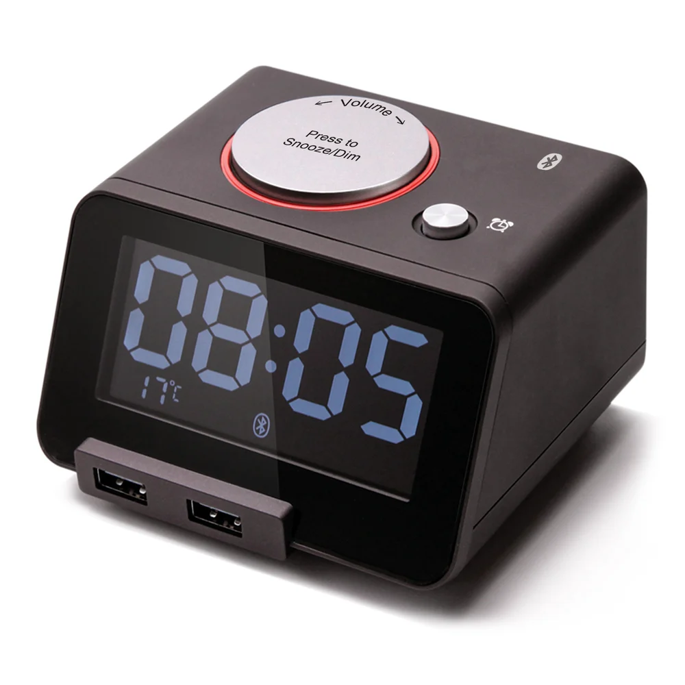 Registry Bluetooth Alarm Clock with Dual USB Ports, Black