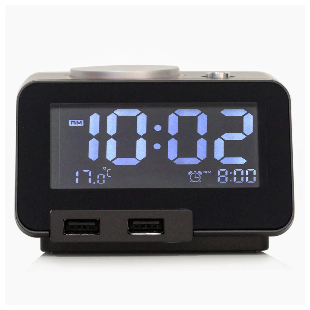 Registry Alarm Clock with Dual USB Ports, Black thumbnail 2