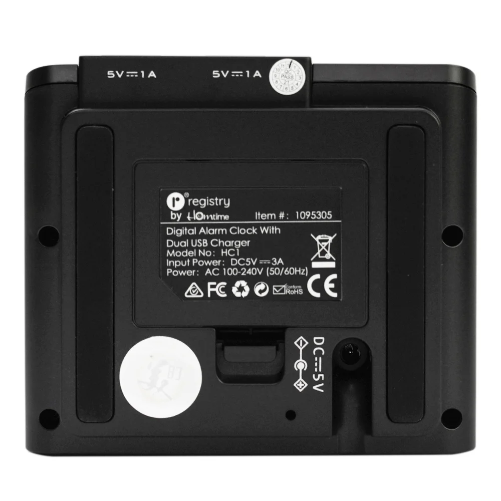 Registry Alarm Clock with Dual USB Ports, Black thumbnail 5