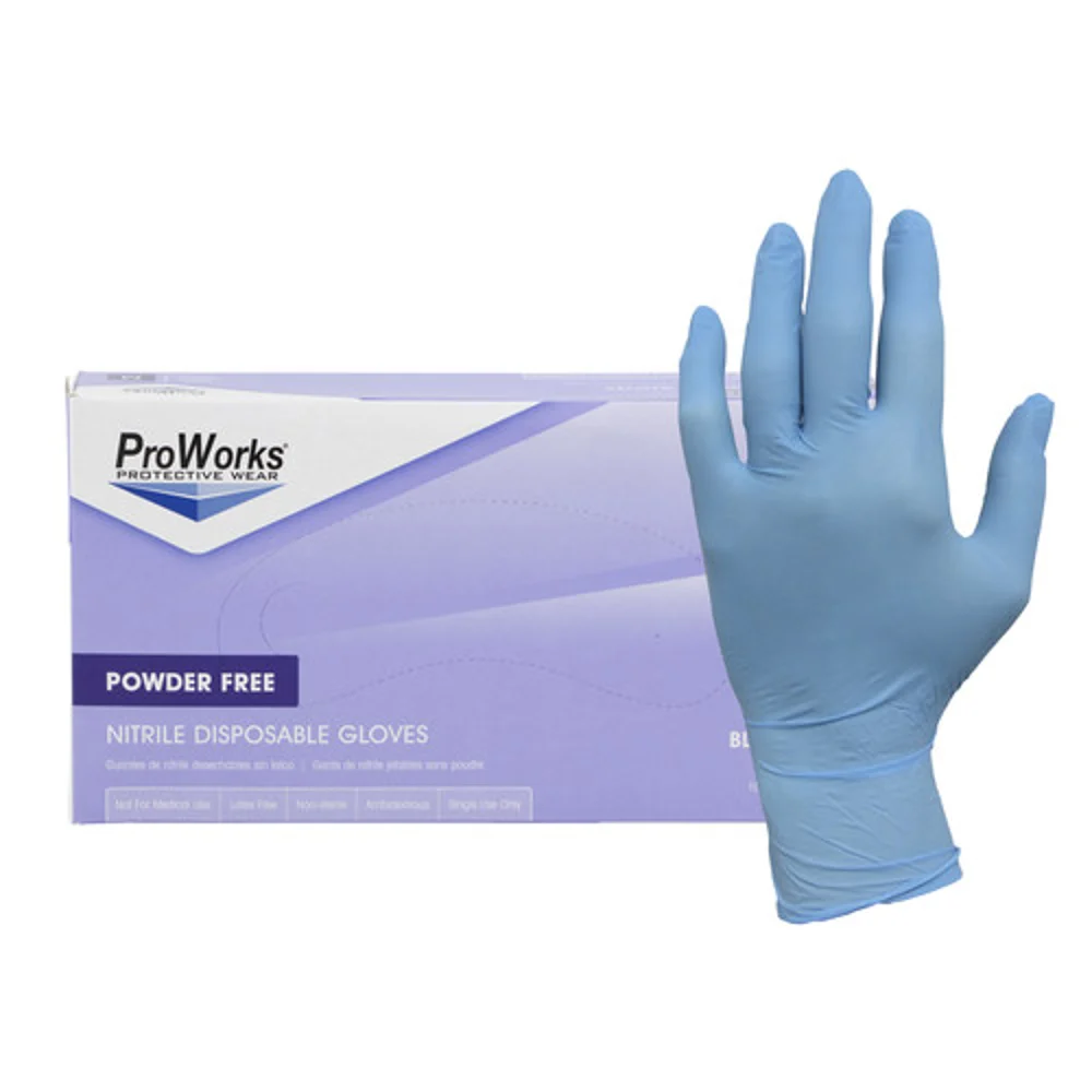 Hospeco ProWorks Powder-Free Nitrile Disposable Gloves, Blue, 3-Mil, Medium