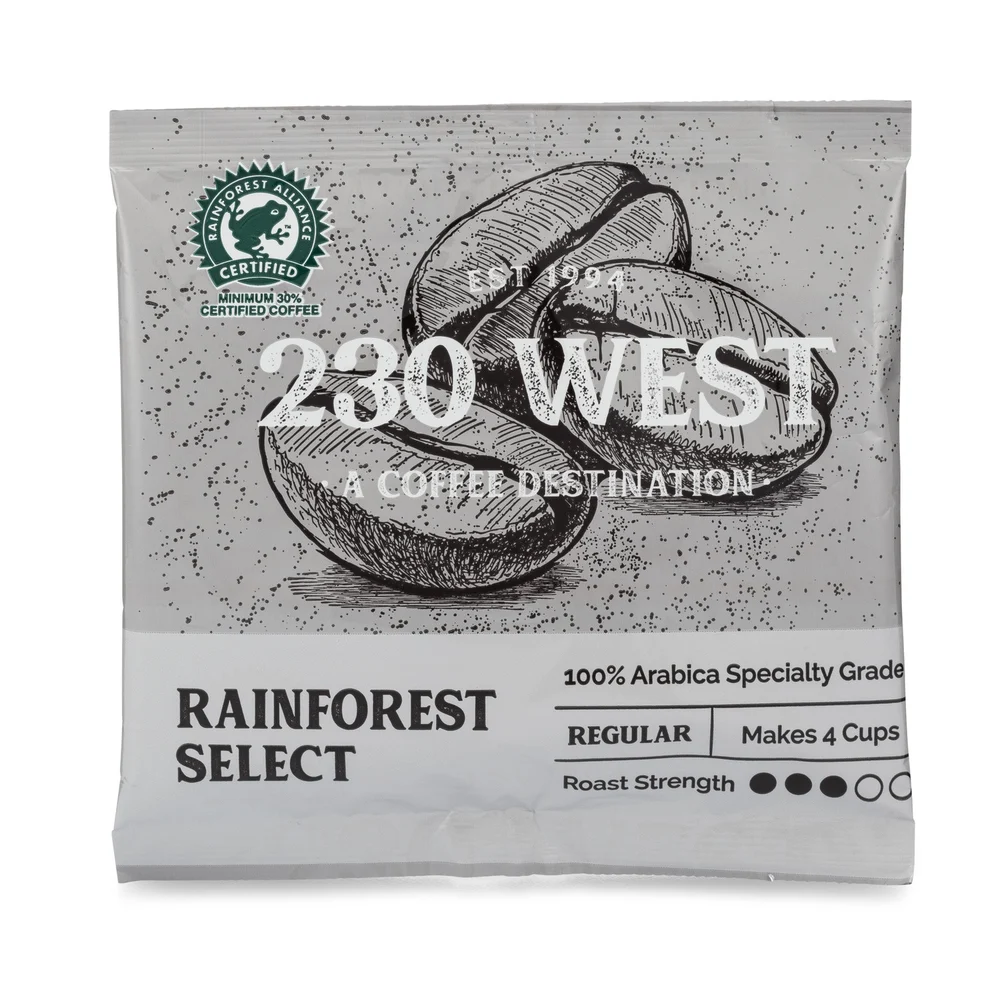 230 West Rainforest Select 4-Cup Coffee, Regular, 100/Case