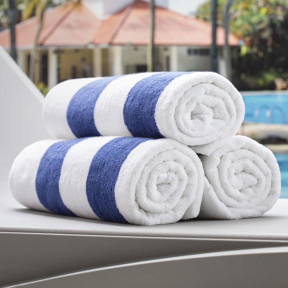 Registry Cabana Stripe Pool Towel, 35" W x 70" L, 18 lb/dz, Blue/White