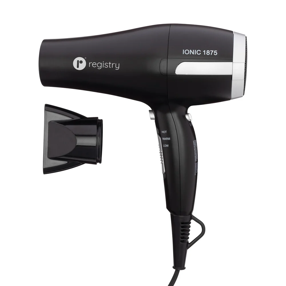 Registry Full-Size Ionic 1875-Watt Hair Dryer, 8.5" L x 3" W x 8.75" H, Black
