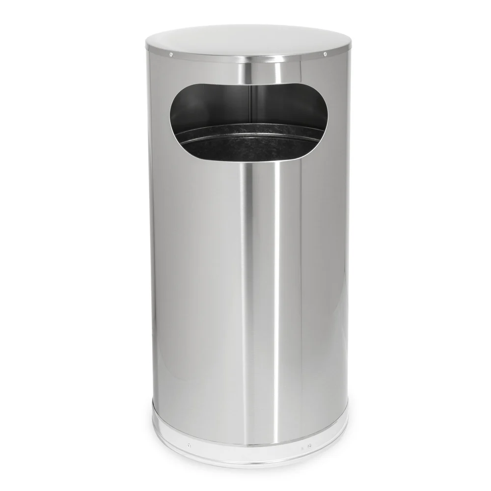13 Gal Round Trash Can, 14.57" x 27.76", Stainless Steel thumbnail 2