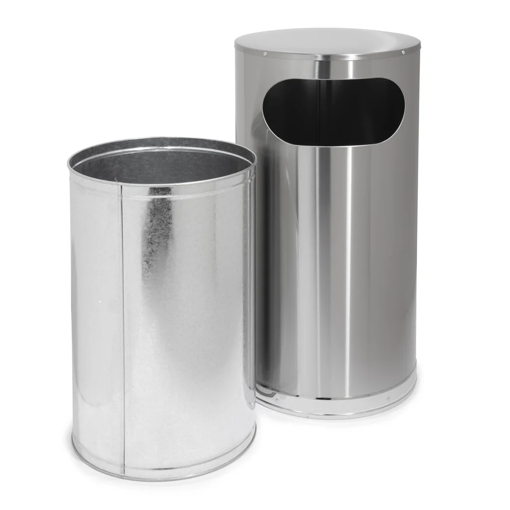 13 Gal Round Trash Can, 14.57" x 27.76", Stainless Steel thumbnail 3