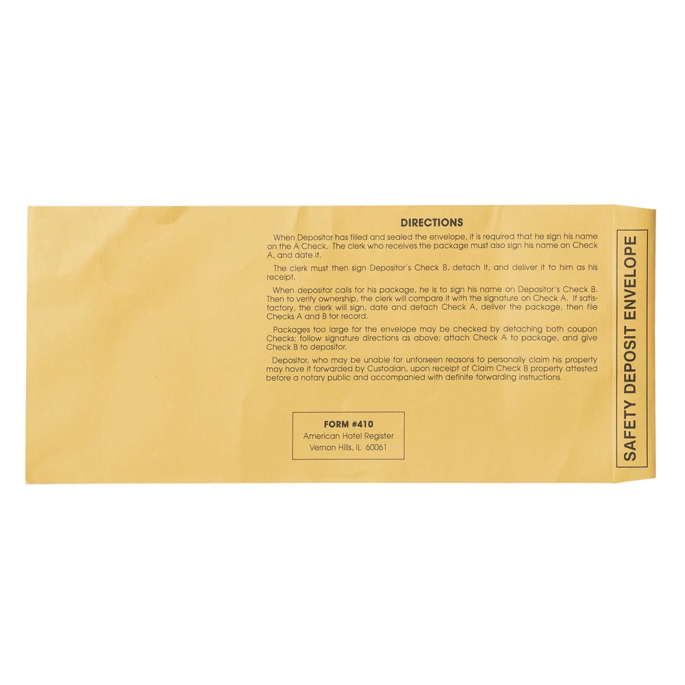 Registry Safe Deposit Envelope, 4.5" x 9.5", 250/Pack