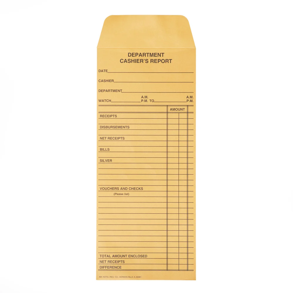 Registry Department Cashier's Report Envelope, 4.5" x 10.38", 500/Pack