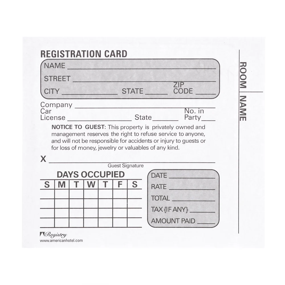 Registry Registration Card with Occupancy Chart, 4" x 4.75", 250/Pack