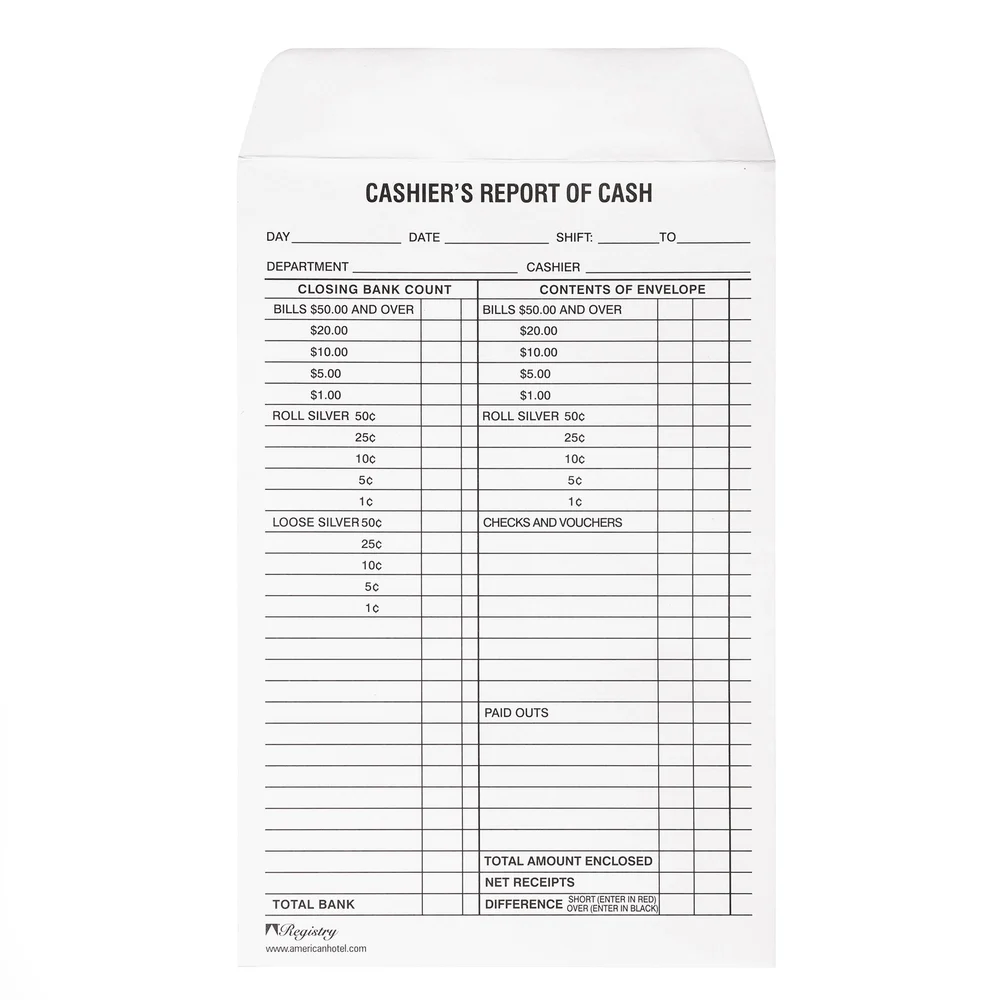 Registry Cashier's Report Envelope, 6" x 9", 500/Pack