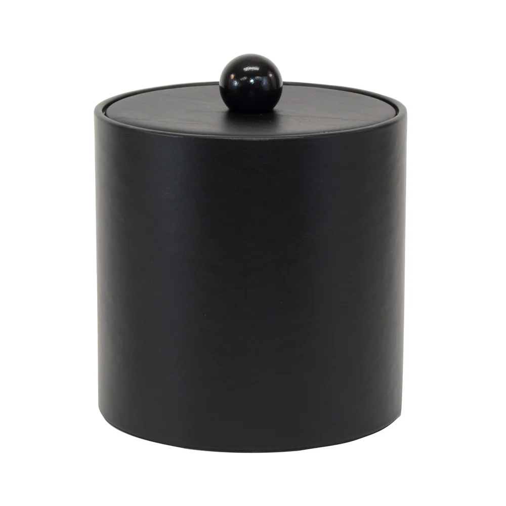 Registry 3 Qt. Leatherette Ice Bucket with Wood Knob, 7.25" x 7.5", Black