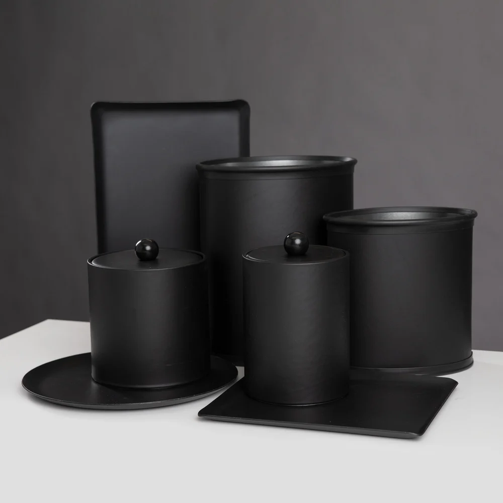 Registry 3 Qt. Leatherette Ice Bucket with Wood Knob, 7.25" x 7.5", Black thumbnail 2