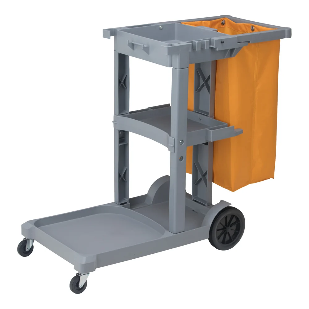 CalCarts Housekeeping Cart with Vinyl Bag, Grey, 44.30" W x 20.05" L x 37.80 H "