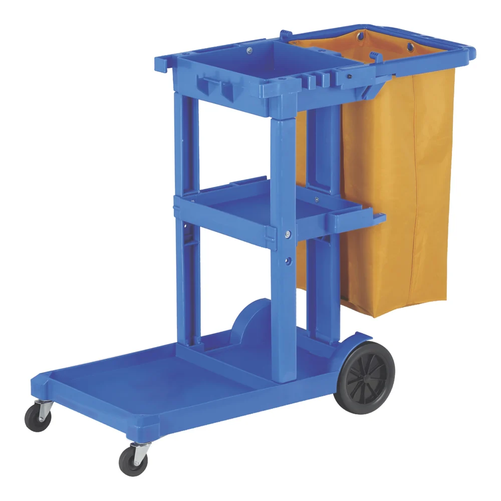 CalCarts Janitor Cleaning Cart with Vinyl Bag, Blue, 44.30" W x 20.05" L x 37.80H "