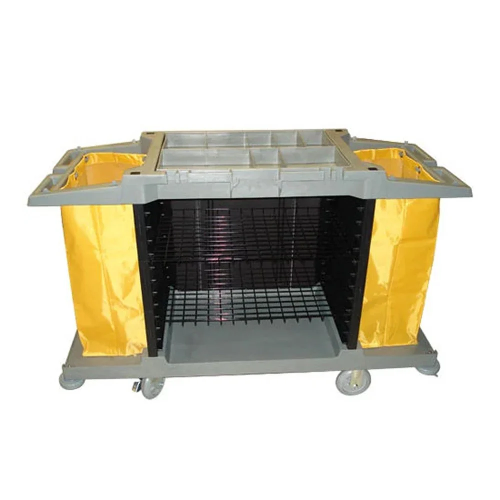 CalCarts Deluxe Housekeeping Cart w/ Two Yellow Vinyl Bags, 59" W x 21.25" L x 47.25"H