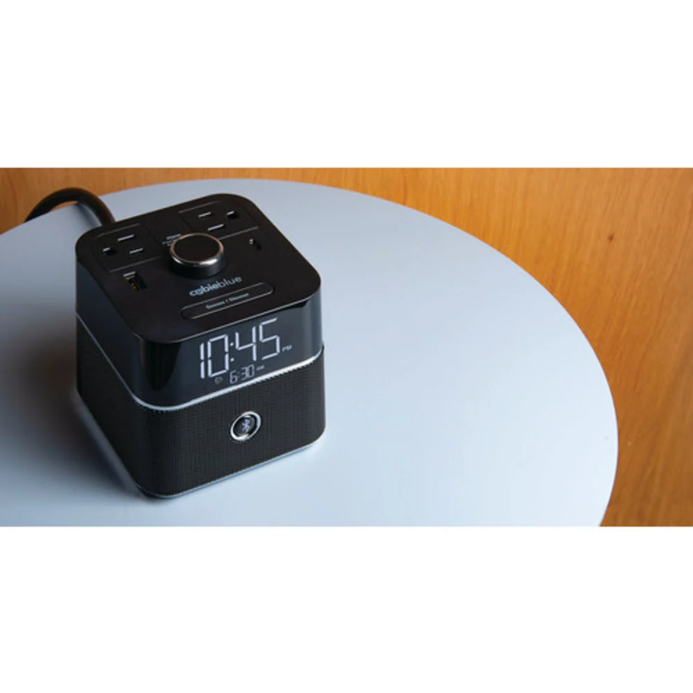 Brandstand CubieBlue 2.0 Alarm Clock with Bluetooth, USB-A, USB-C and Power outlet, Black thumbnail 2