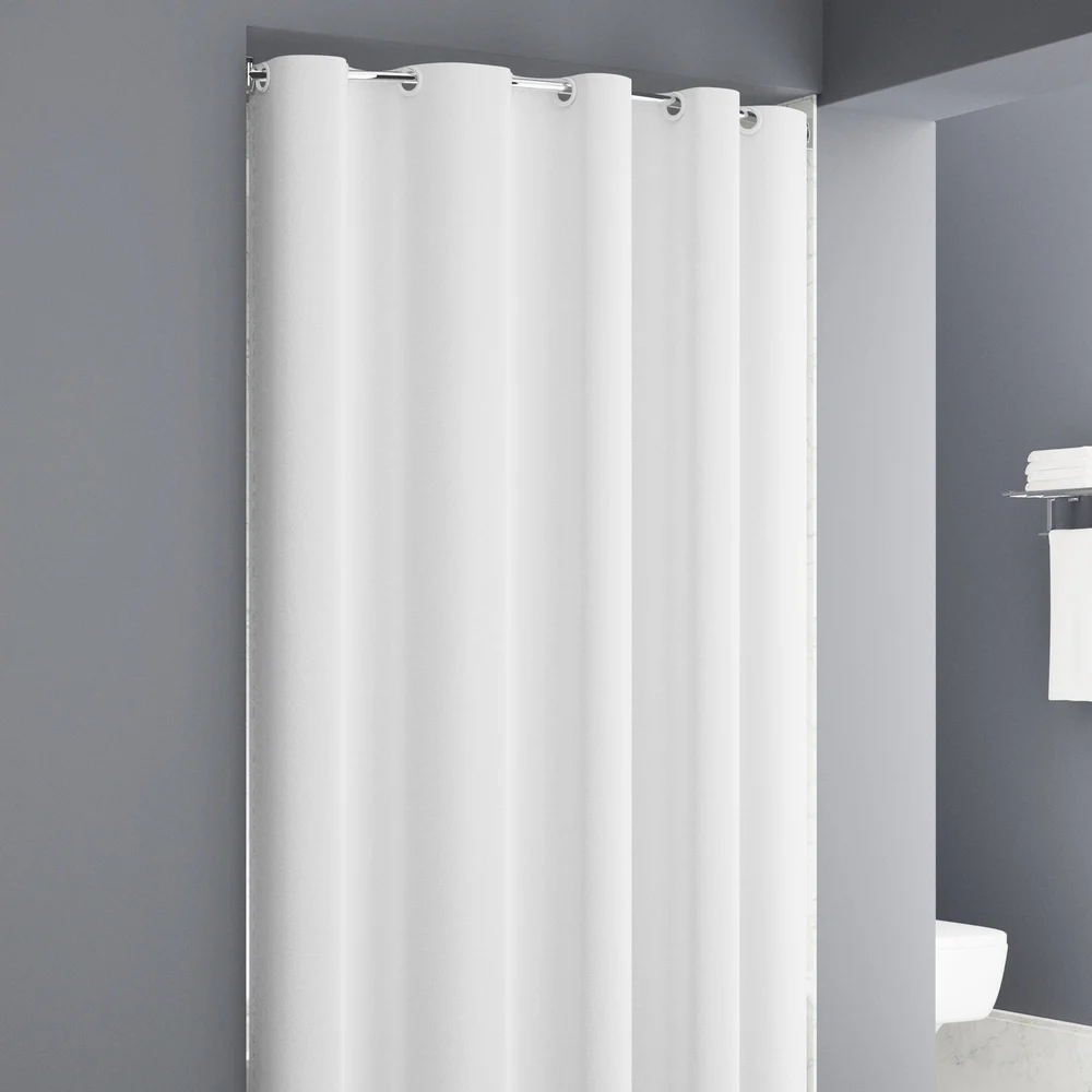 Zenna Hospitality Easy Hang Plain Weave Shower Curtain, 71" x 80", White