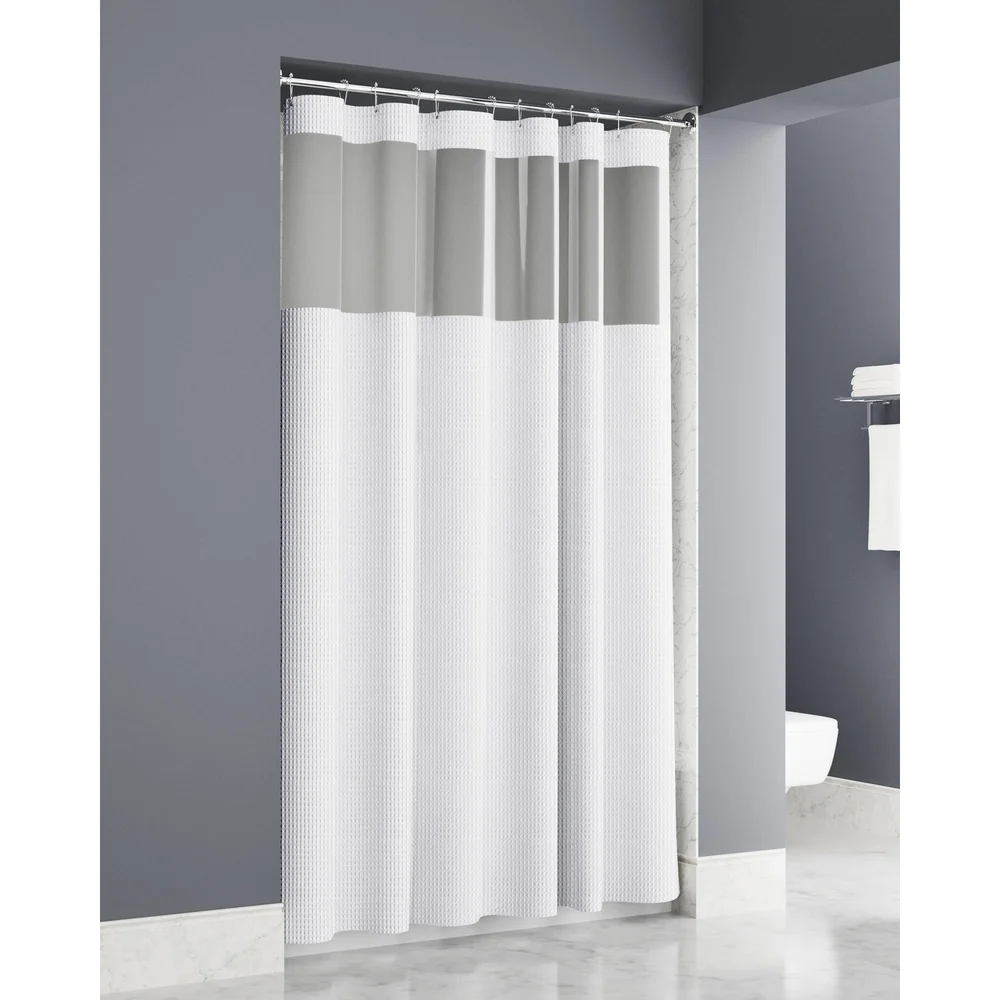 Zenna Hospitality Hooked Exto Waffle Shower Curtain, 72" x 72", White thumbnail 2