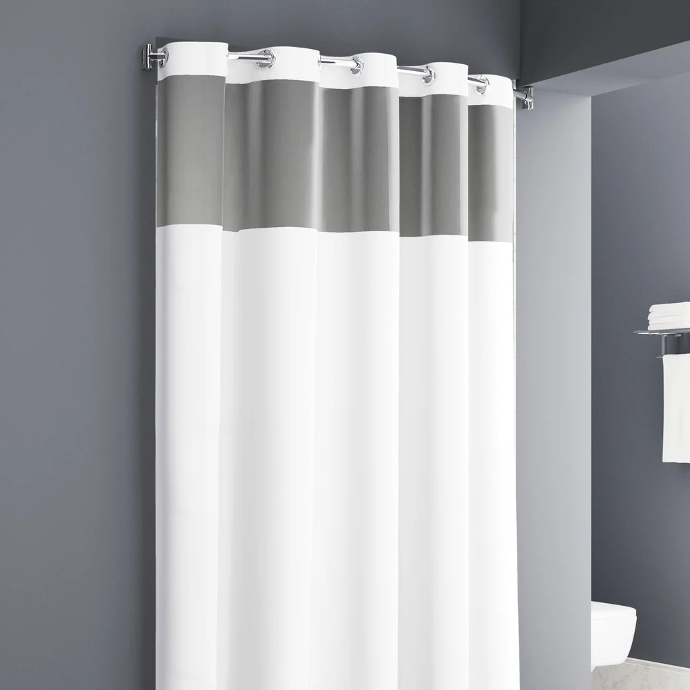 Zenna Hospitality Easy Hang Plain Weave Shower Curtain, Windowed, 71" x 74", White