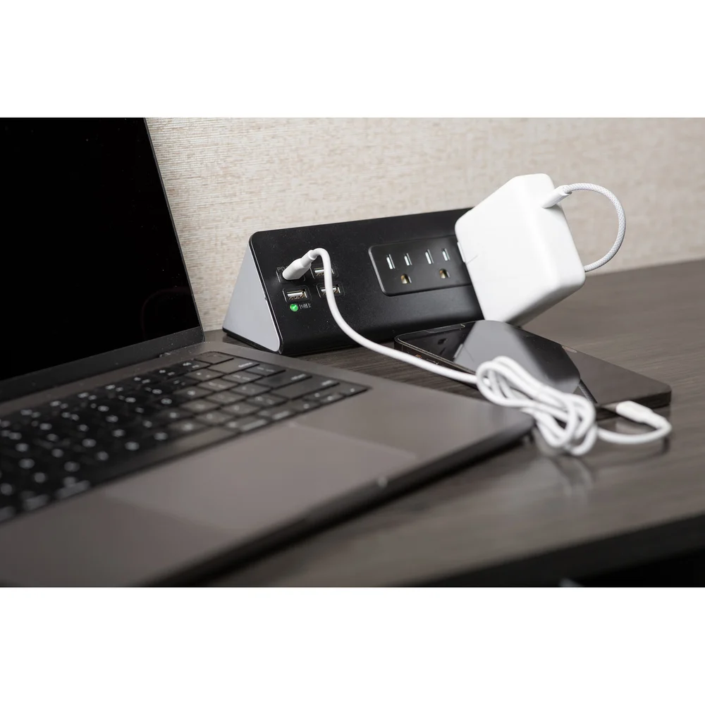 Registry Desk/Nightstand Charging Station with 1 USB-C (PD) Fast charging port, 3 USB-A ports and 3 Power Outlets, Black. thumbnail 3