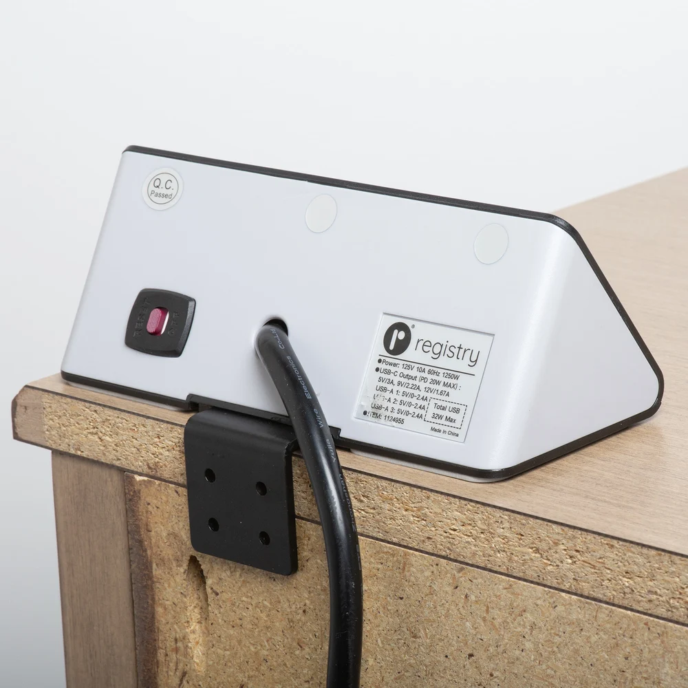 Registry Desk/Nightstand Charging Station with 1 USB-C (PD) Fast charging port, 3 USB-A ports and 3 Power Outlets, Black. thumbnail 5