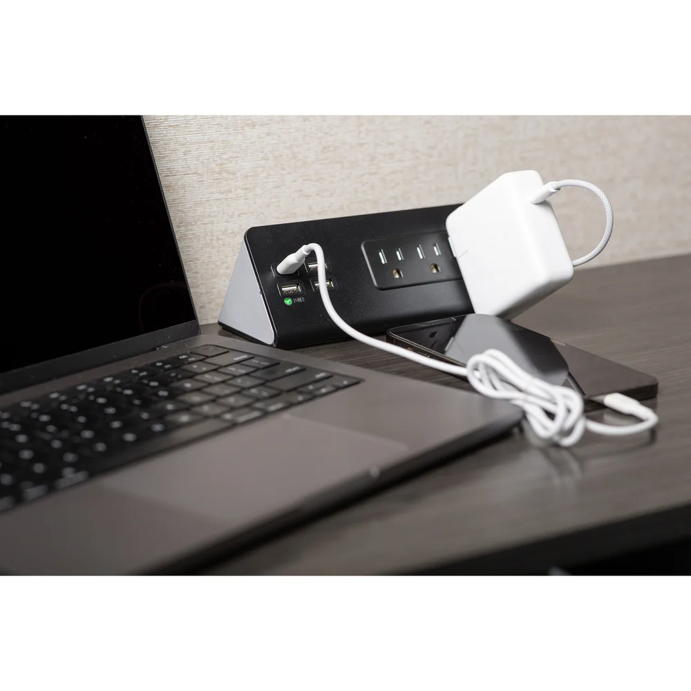 Registry Desk/Nightstand Charging Station with 1 USB-C port, 3 USB-A ports and 3 Power Outlets, Black. thumbnail 3
