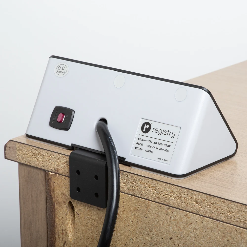 Registry Desk/Nightstand Charging Station with 1 USB-C port, 3 USB-A ports and 3 Power Outlets, Black. thumbnail 5