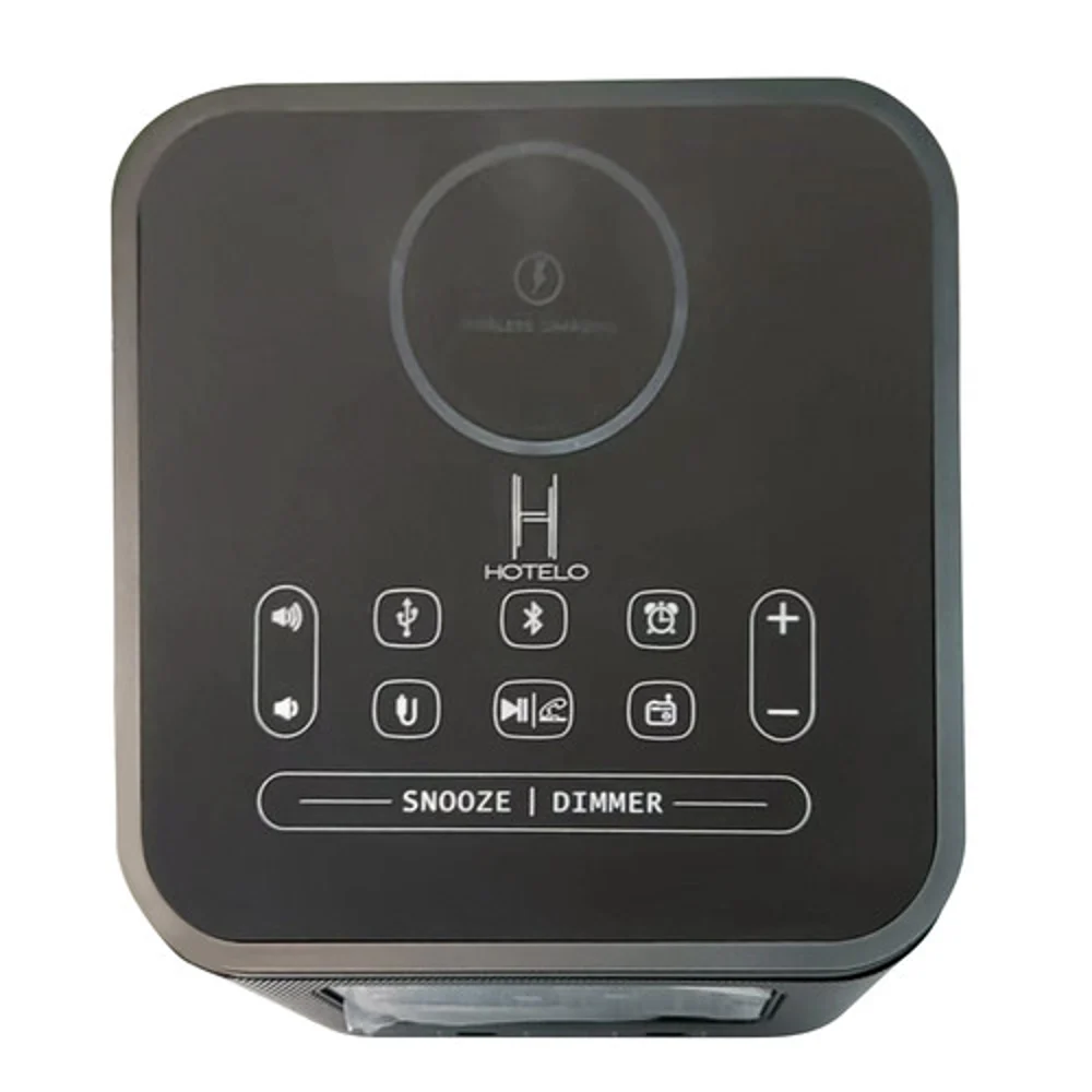 Hotelo Power Plus Alarm Clock with Qi Wireless Charging, 2 USB-C, 1 USB-A, Bluetooth Speaker & FM Radio. thumbnail 2