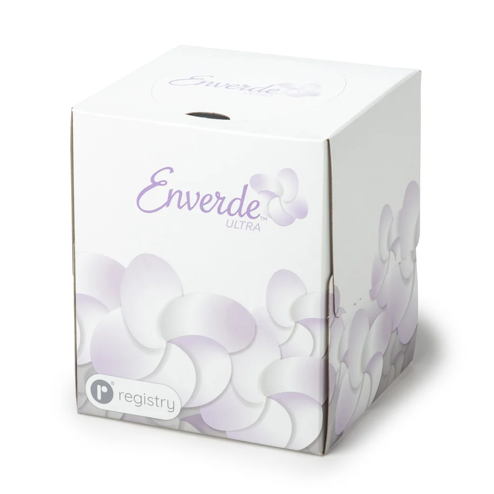 Enverde Ultra 2-Ply 100% Virgin Fiber Facial Tissue, Cube Box, 36/Case