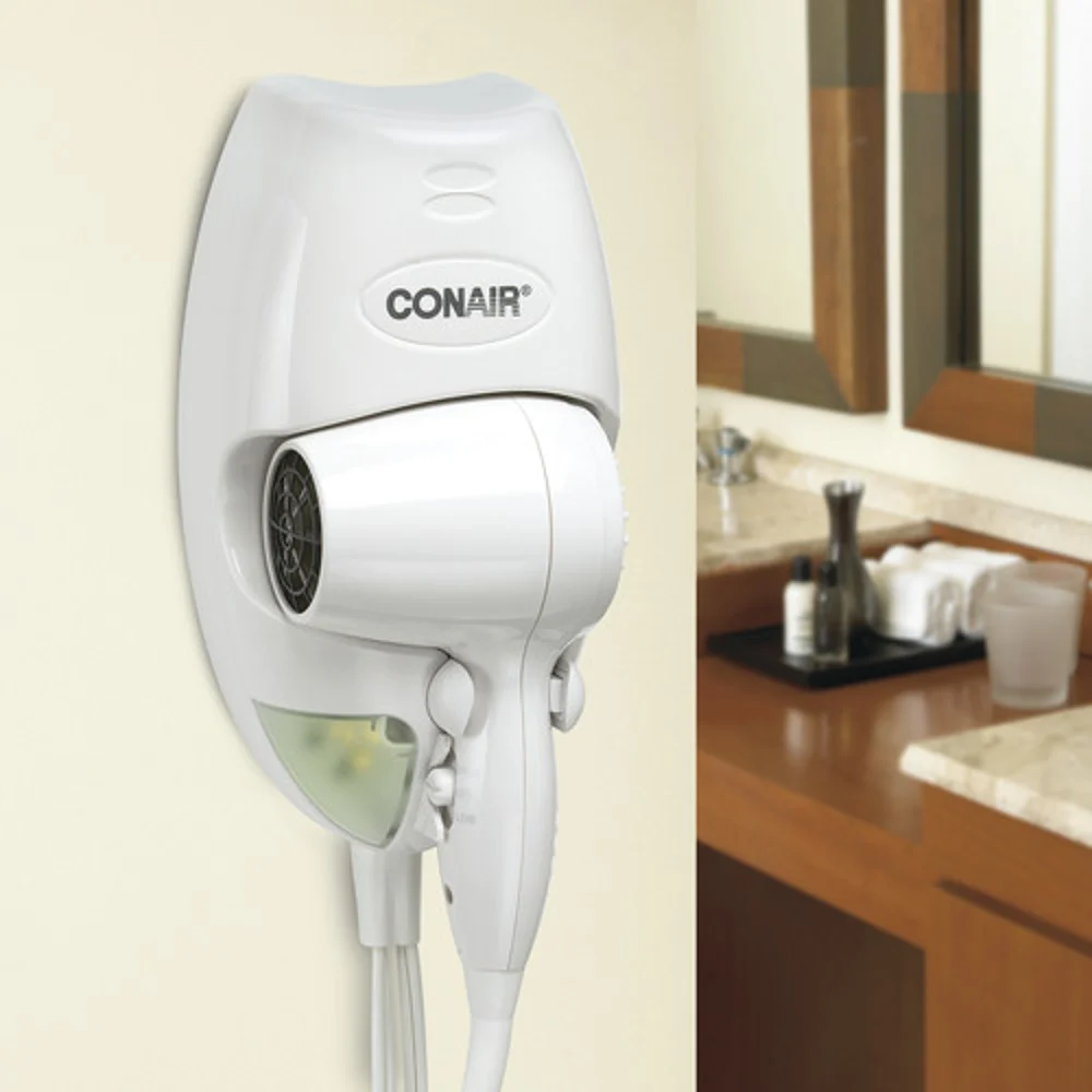 Conair 1600 Watts Compact Wall Mount Hair Dryer with LED night light, White thumbnail 2