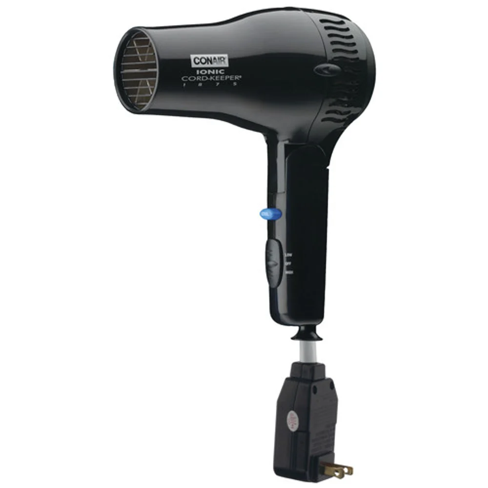 Conair® 1875 Watt Ionic Cord-Keeper® Retractable Cord Foldable Hand Held Hair Dryer, Black