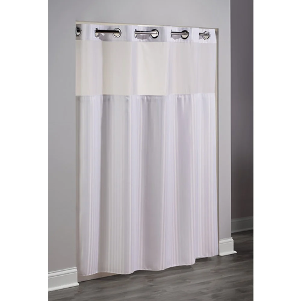 Hookless Double H Chevron Windowed Shower Curtain with Snap-in Liner 71x77, White