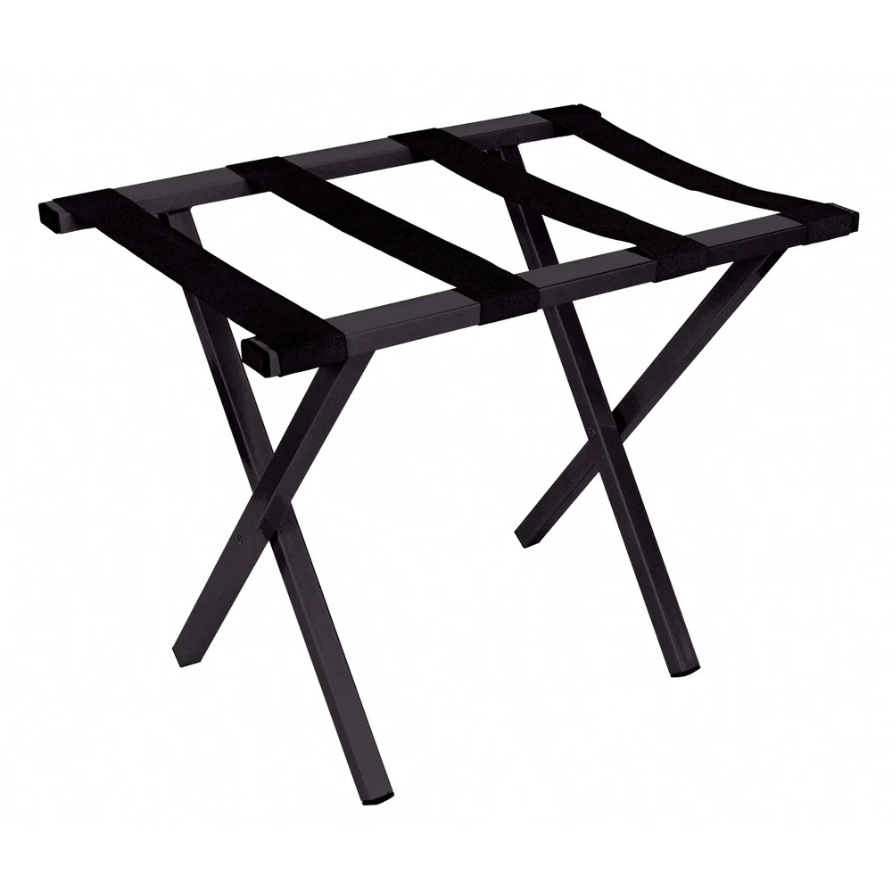 Hospitality 1 Source Metropolitan Metal Luggage Rack, 22" W x 20" H x 17" D, Black Straps With Black Frame