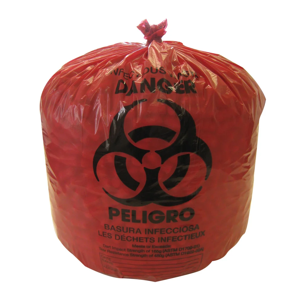 Biohazard Low Density Can Liner, 20-30 Gal., 30" W x 36" L, 1.3 Mils, Red