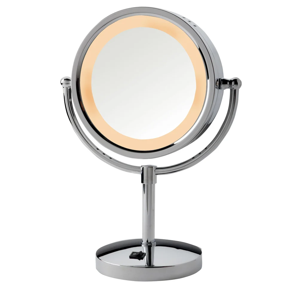 Jerdon Table Top Lighted Vanity Mirror, 5x Magnification, Chrome, 8.5" Dia.