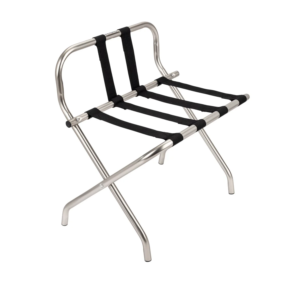 Registry Metal Luggage Rack With Backrest, 25" W x 18" D x 26.5" H, Satin Nickel