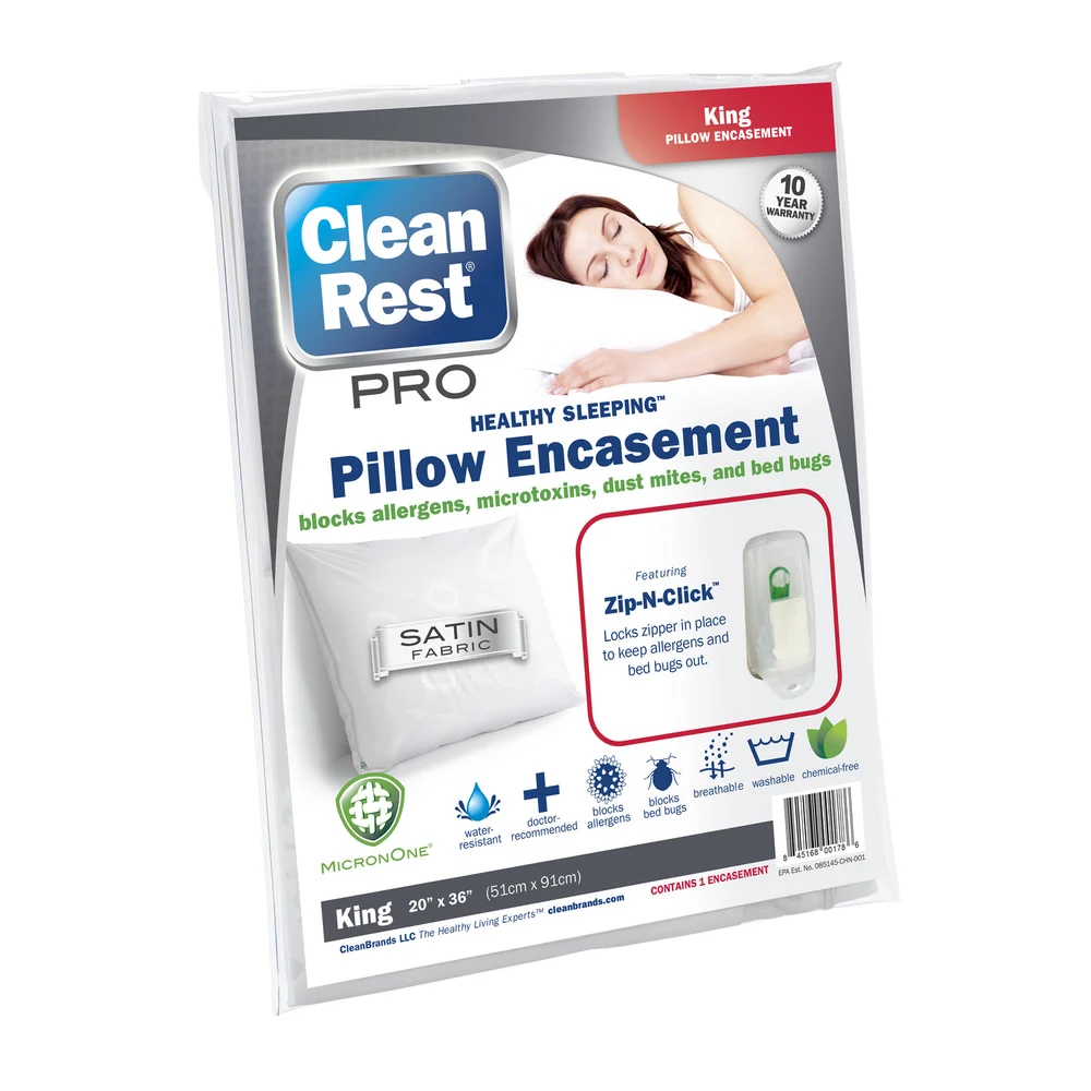 CleanBrands CleanRest Pro Pillow Encasement, King, 20" W x 36" L