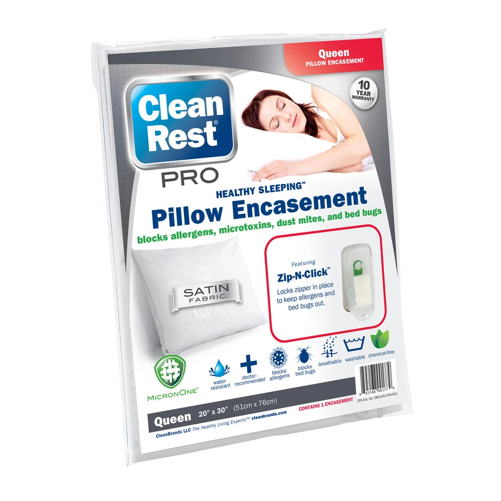 CleanBrands CleanRest Pro Pillow Encasement, Queen, 20" W x 30" L