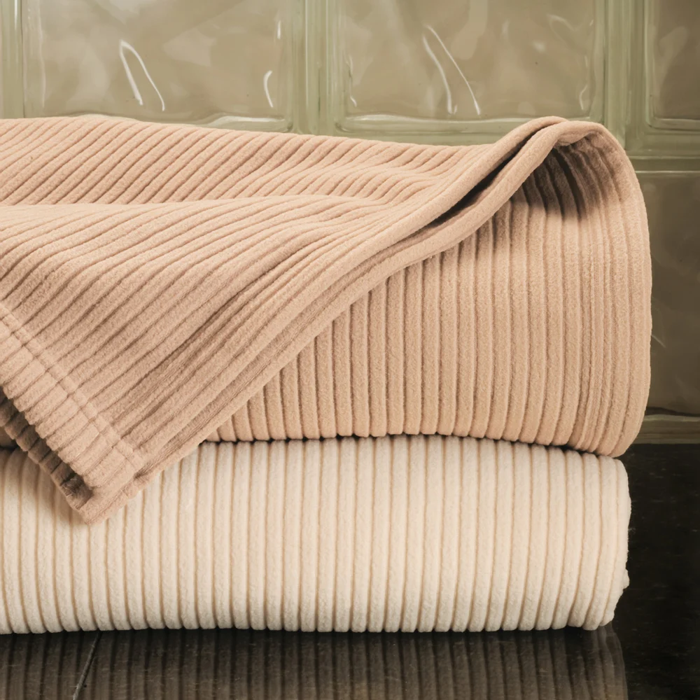 Registry Ribbed Polar Fleece Blanket, King, 108" x 90", Tan thumbnail 4