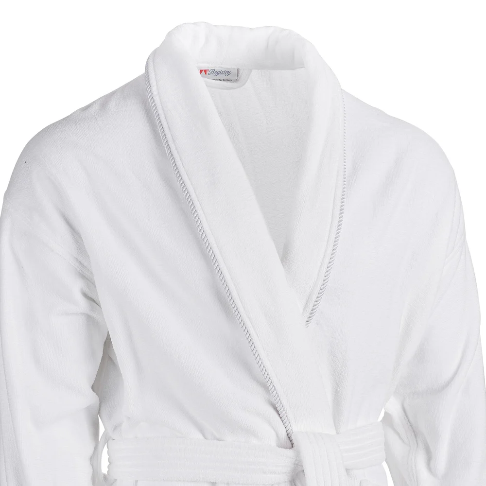 Registry Shawl Collar Robe with Silver Cording, 100% Cotton, One Size, White thumbnail 4
