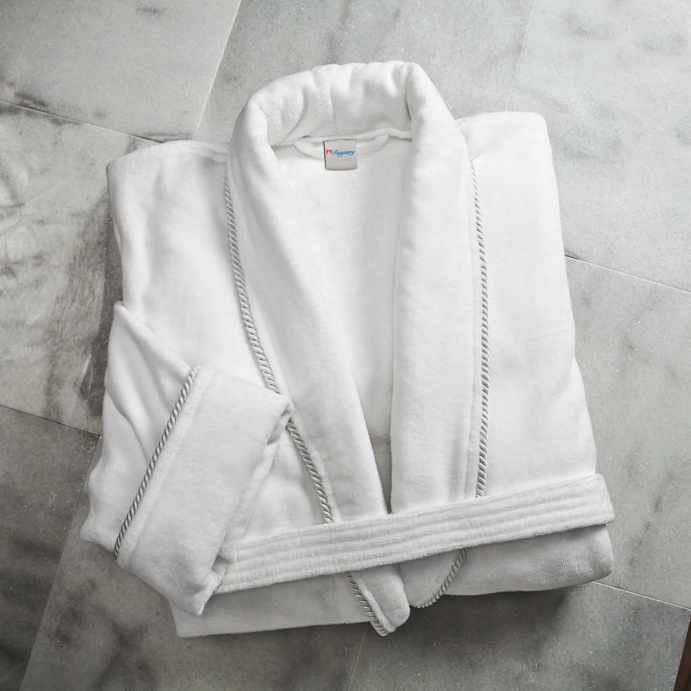 Registry Shawl Collar Robe with Silver Cording, 100% Cotton, One Size, White thumbnail 5