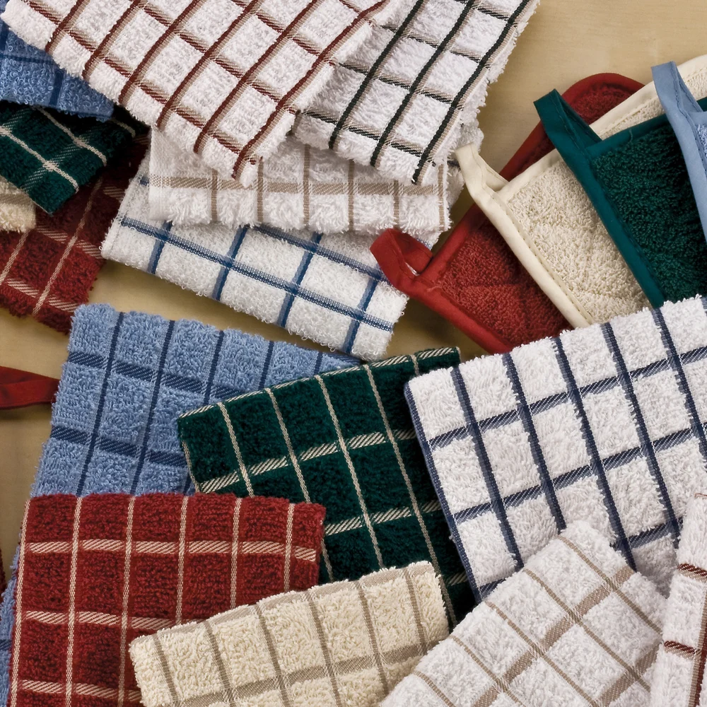 Ritz Café Check Kitchen Towels, 16" W x 25" L, Brick/Natural Putty