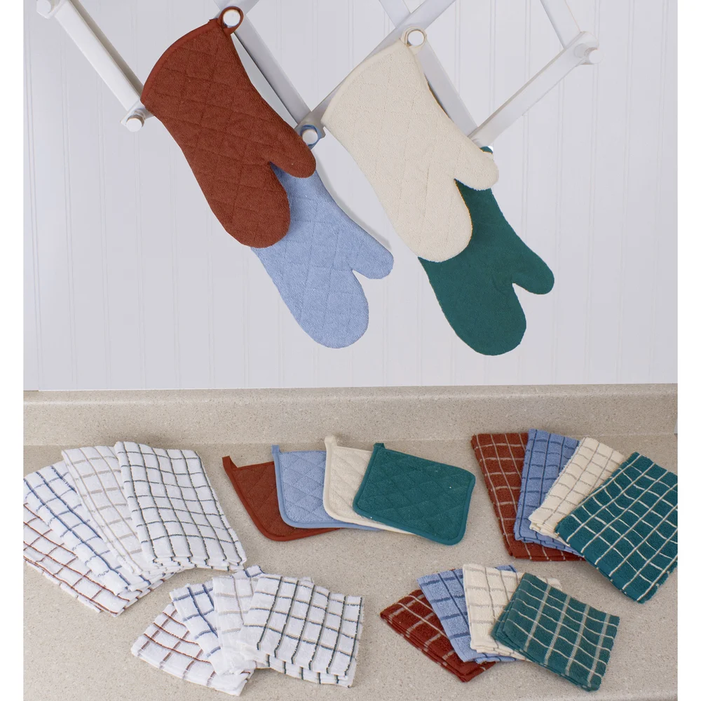 Ritz Café Check Kitchen Towels, 12" W x 12" L, Brick Red/Natural Putty