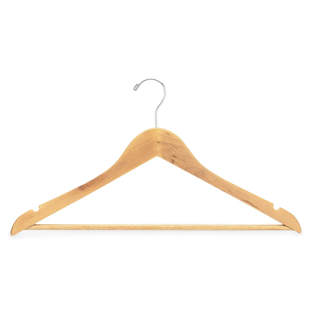Registry Men's Wood Hanger, Open Hook, 17.5" W x 0.5" D, Natural, 100/Case