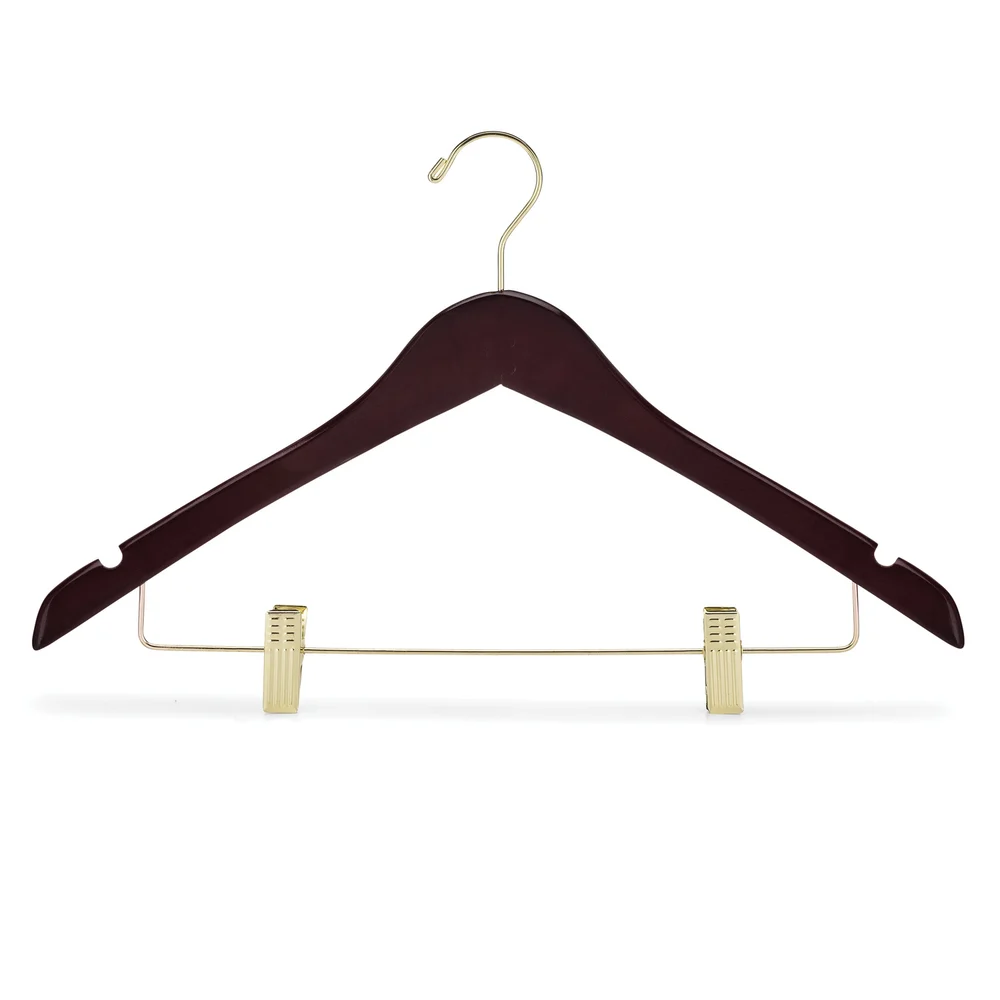 Registry Open Hook Women's Contoured Wood Hanger, 17" W x 0.5" D, Mahogany