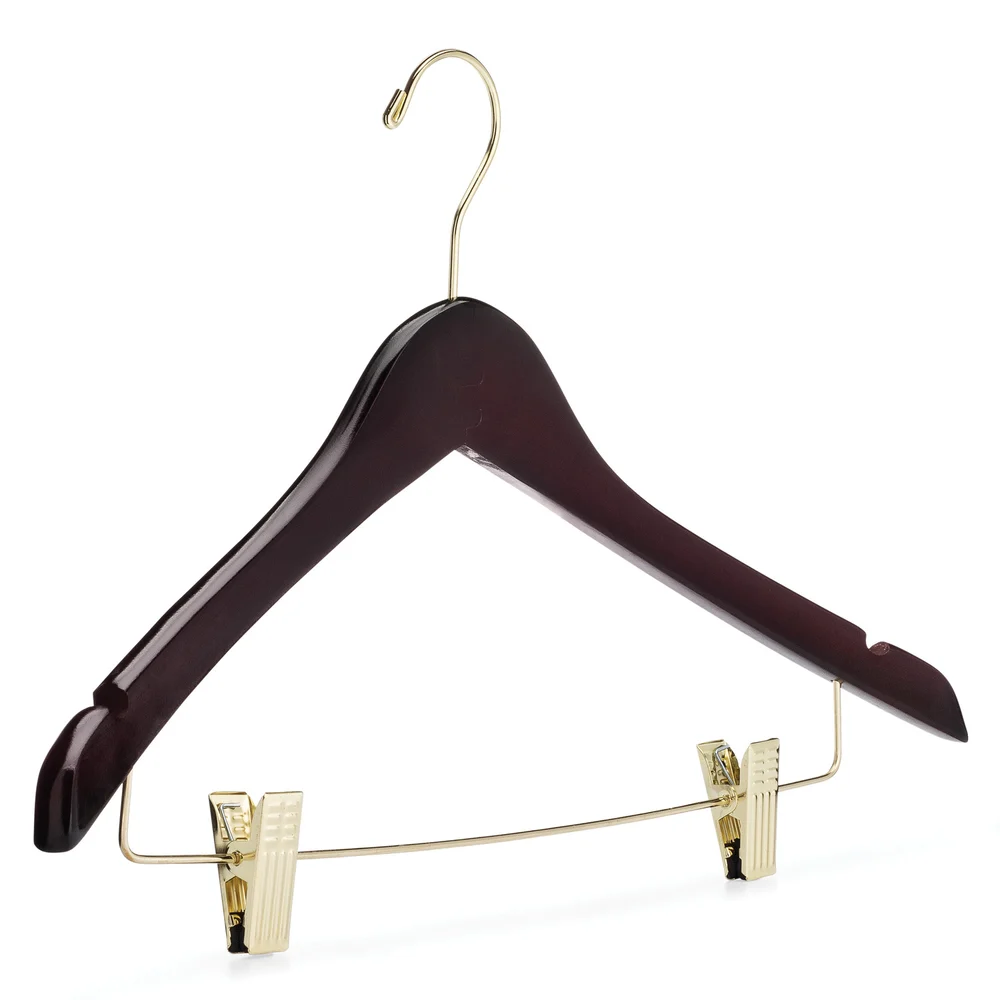 Registry Open Hook Women's Contoured Wood Hanger, 17" W x 0.5" D, Mahogany thumbnail 2