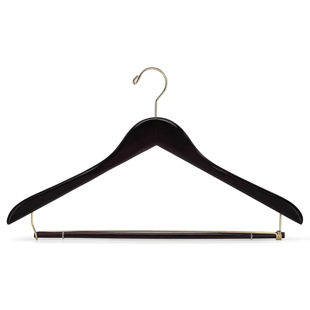 Registry Men's Contoured Wood Hanger, Open Hook, 18" W x 3⁄4" Thick, Walnut