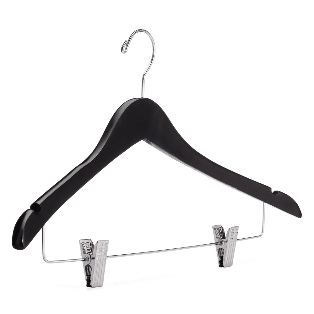 Registry Women’s Contoured Hardwood Hanger, Open Hook, 18" W x 0.5" D, Black thumbnail 2