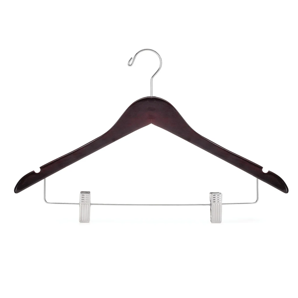 Registry Women's Contoured Wood Hanger, Open Hook, 17" W x 0.5" D, Mahogany, 100/Case