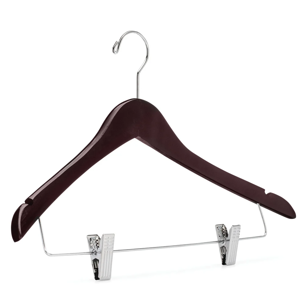 Registry Women's Contoured Wood Hanger, Open Hook, 17" W x 0.5" D, Mahogany, 100/Case thumbnail 2